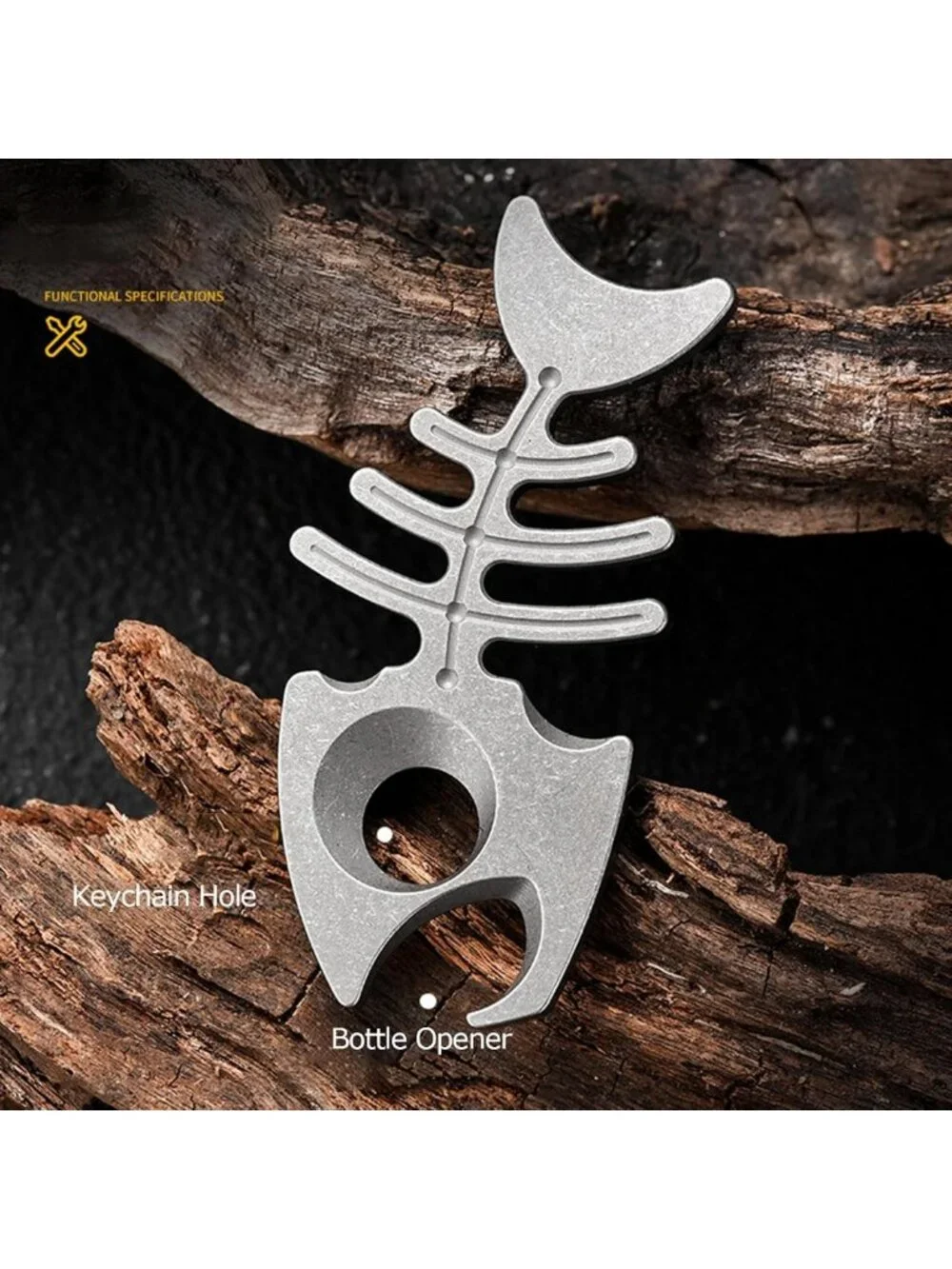 Titanium Fishbone Keychain Bottle Opener with Stainless Steel Ring - EDC Tool